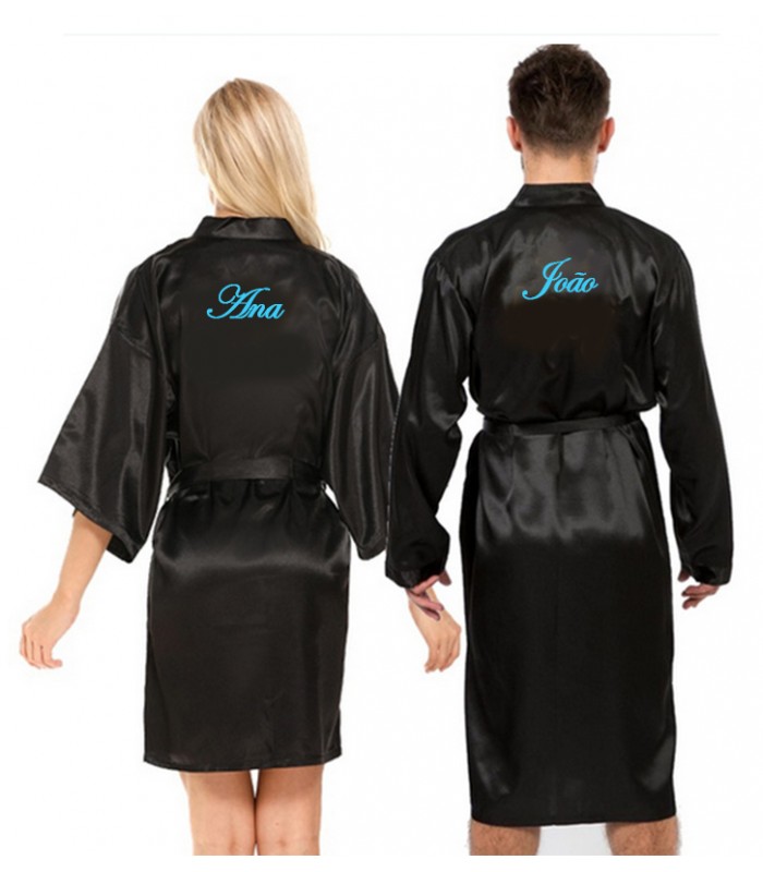 Roupões de cetim para casal bordado bodas casamento